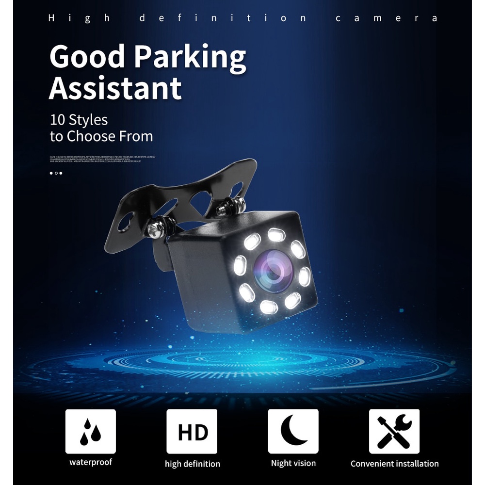 Camera Parkir mobil universal semua jenis mobil Kamera Mundur Kamera Belakang Mobil Car Rearview Camera 8 LED Nightvision Car Rear View Camera Universal Backup Parking Camera 8 LED Night Vision Waterproof HD Color Image 6m or 8m video Anti air