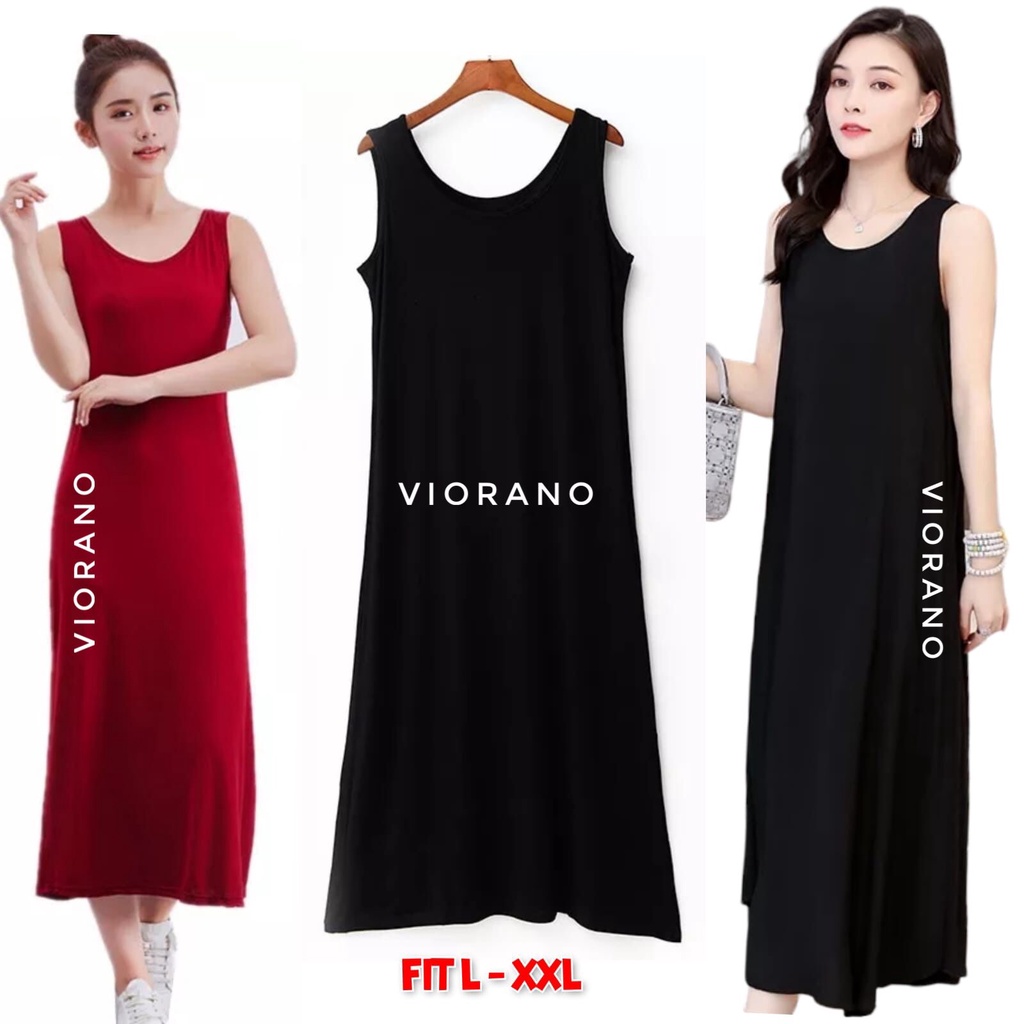 Singlet Terusan Wanita Longdress Panjang Muat Besar XXL Inner Kaos Oblong Untuk Dalaman Gamis / Manset Dalaman Panjang Dress Adem Tanpa Lengan