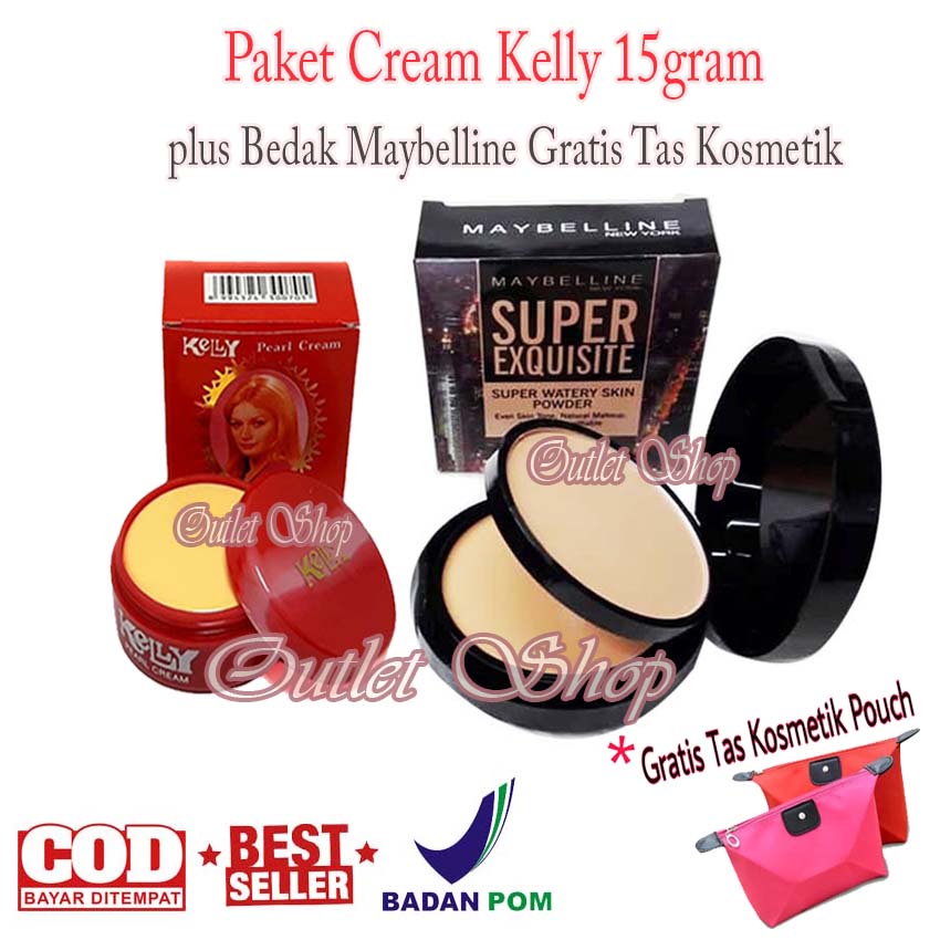 ORIGINAL BPOM - Paket 2 IN 1 Kelly Kosmetik - Kelly Pearl Cream 15gr/5gr Plus Bedak Maybelline Exuis
