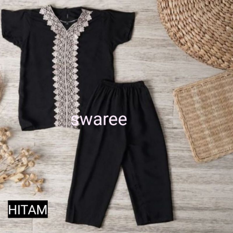 Baju Stelan Anak Perempuan Celana Panjang Karet Lengan Pendek Cewek Balita Usia 2 3 4 5 6 7 Tahun One Set Setelan Bahan Rayon Model Terbaru Size M L XL Kecil Kekinian Aneka Warna Polos Motif Renda Murah Bisa Ecer dan COD Harga Grosir Jahitan Rapih Kokoh