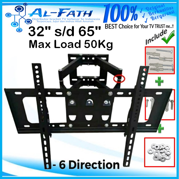 Breket/Bracket Tv lengan  32 sampai 65 inch Universal 6 KOKOH 2 arm Cocok SEMUA MERK TV