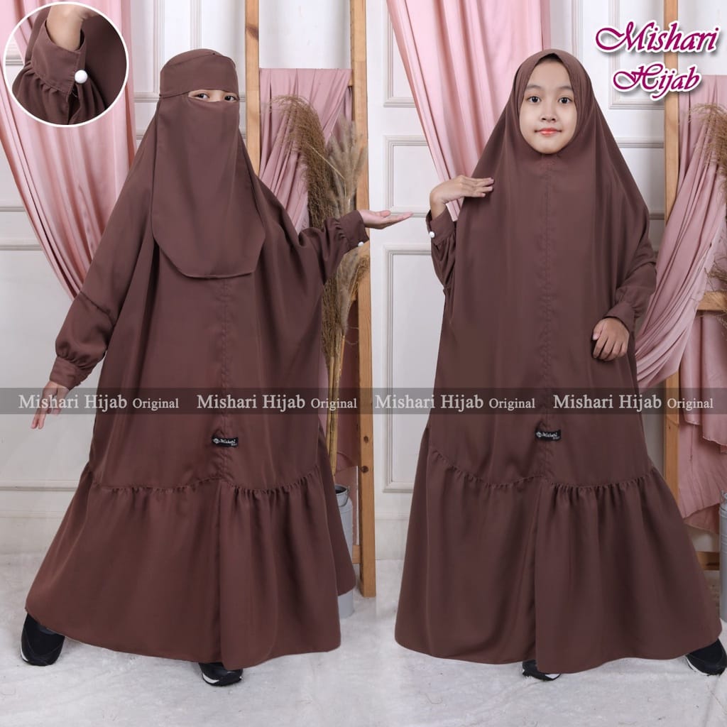 Mishari Long Khimar Anak Overhead Jilbab Instan Anak Lengan Kerudung Jumbo Floor Hijab GRATIS Cadar Bandana