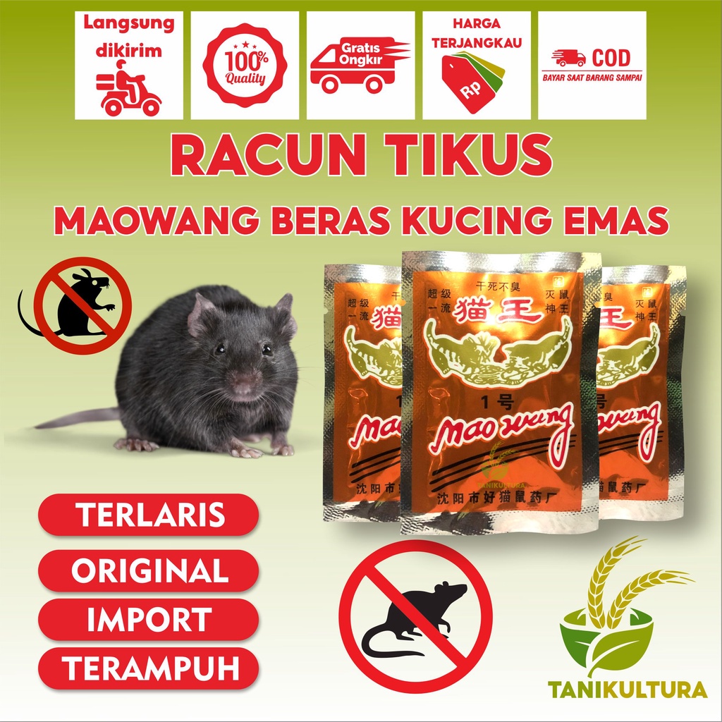 Racun Tikus Mao Wang Beras Merah Kucing Emas Original Hologram Ampuh Mati Kering Tidak Bau