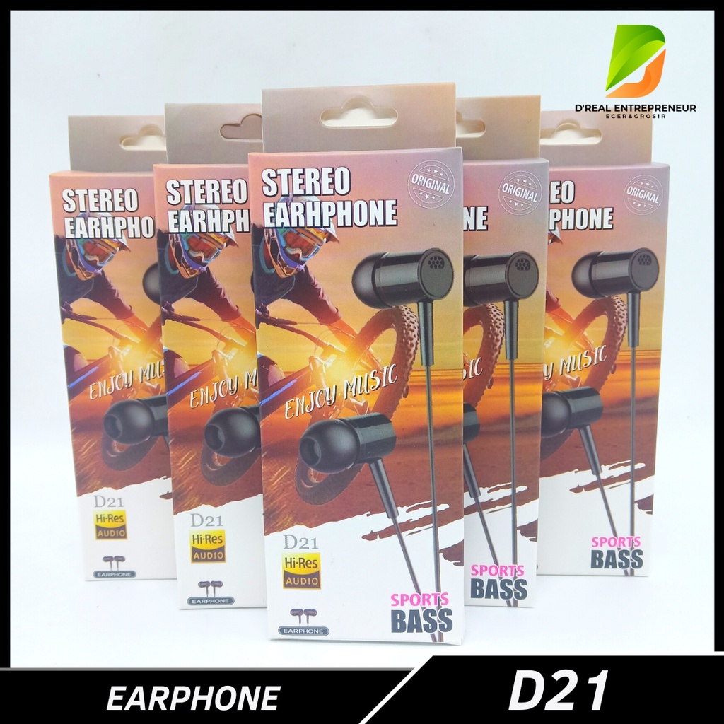 Handfree Earphone Stereo Headset D21 Sport Bass