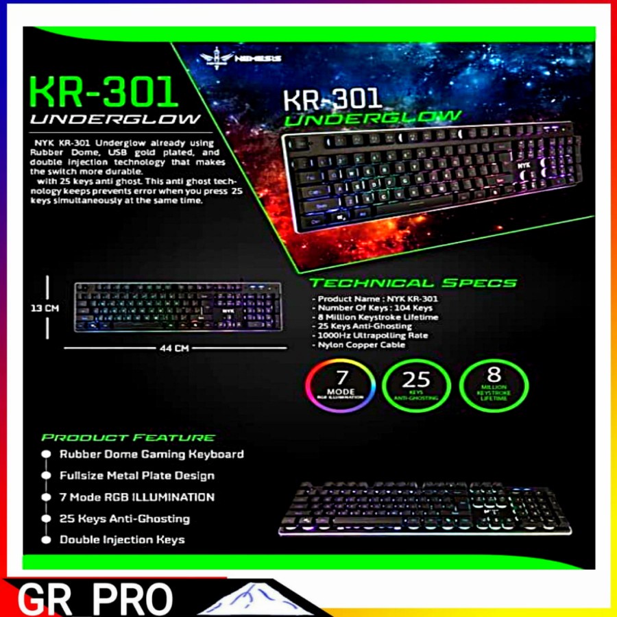 Keyboard GAMING NEMESIS NYK RGB UNDERGLOW KR-301