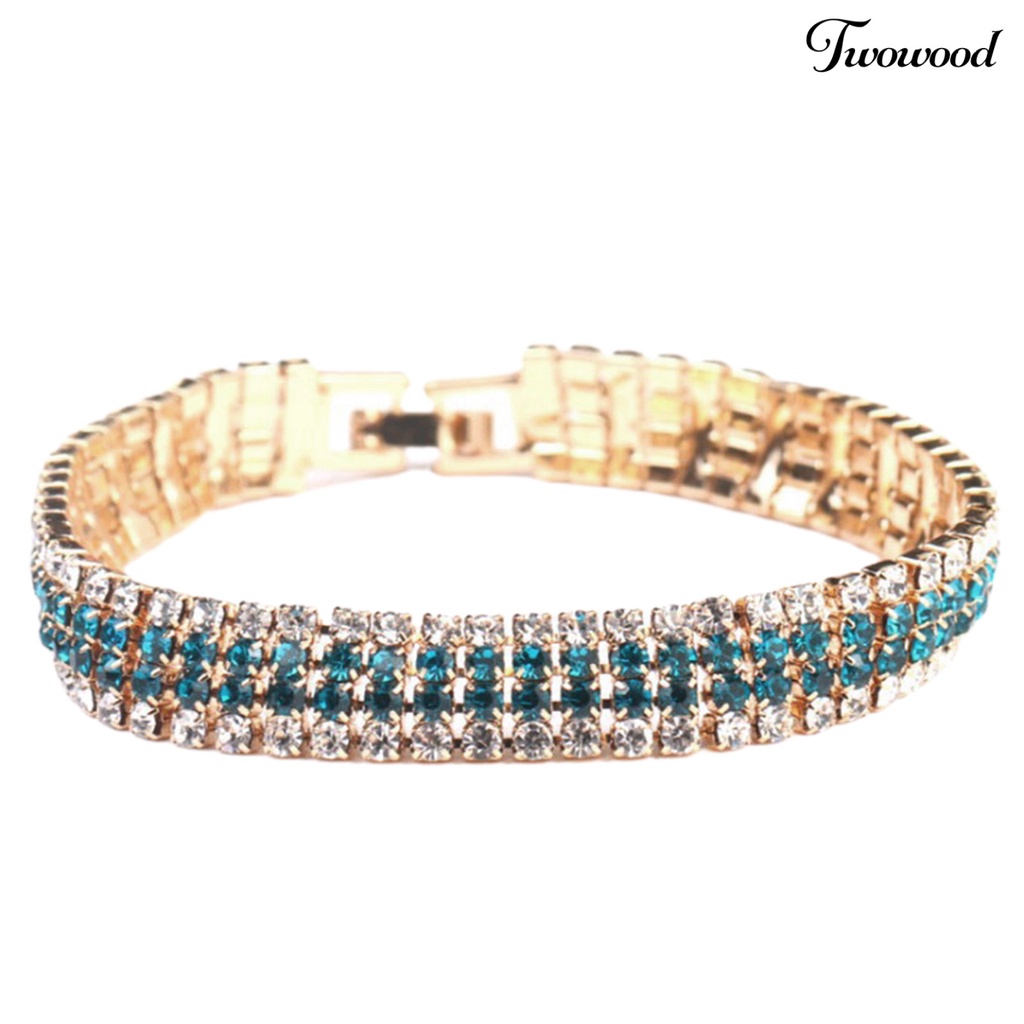 Twowood Rhinestone Luxury Women Bracelet Copper Shiny Four Rows Chain Bracelet Jewelry Accessory