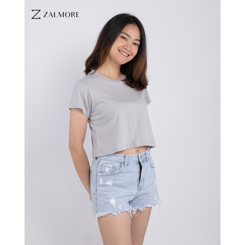 Zalmore Basic Crop T-Shirt Premium Cotton - Kaos Crop Top Wanita