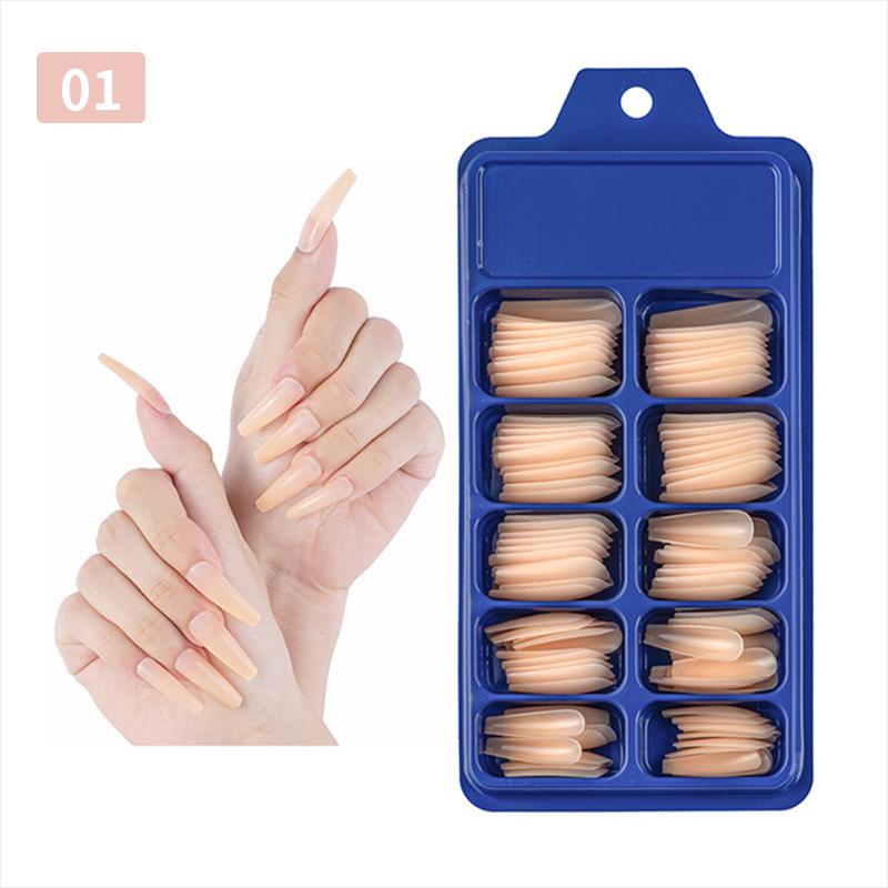 Set Kuku Palsu Akrilik Full Cover Ballerina Matte Fake Tips Manicure Extension DIY Art