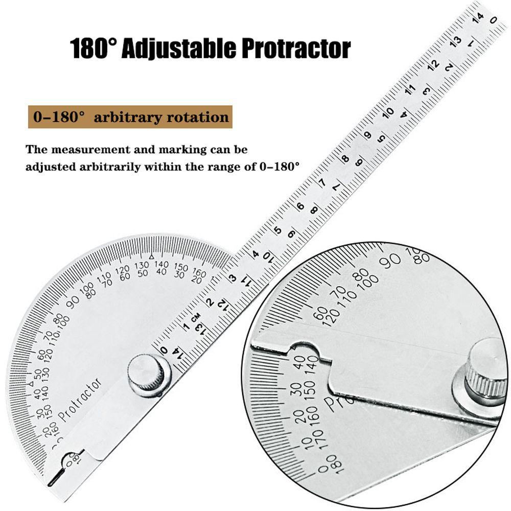 Lanfy Busur Derajat Perlengkapan Serut Rotary Round Head Stainless Steel Pengukur Penggaris Caliper Adjustable Busur Derajat