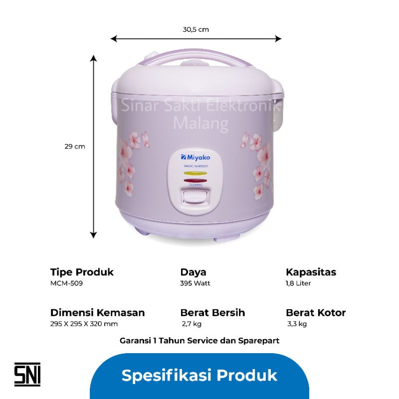 Magic Com Miyako MCM 509 1.8 Liter 1.8LRice Cooker Penghangat dan Penanak Nasi