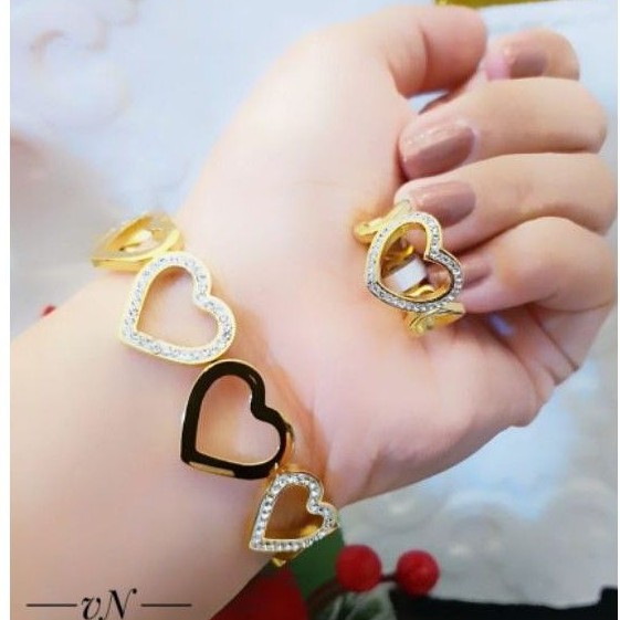 Titanium set perhiasan gelang dan cincin 3758