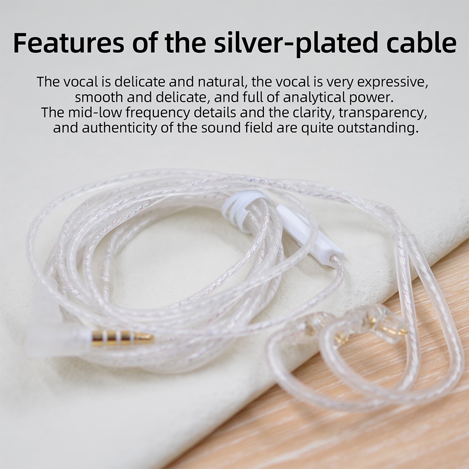 KZ Silver Plated OFC Flat Earphone Cable with MIC