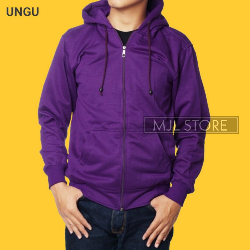 (promo) Jaket zipper polos L,XL,XXL ungu pria wanita hoodie mjl store