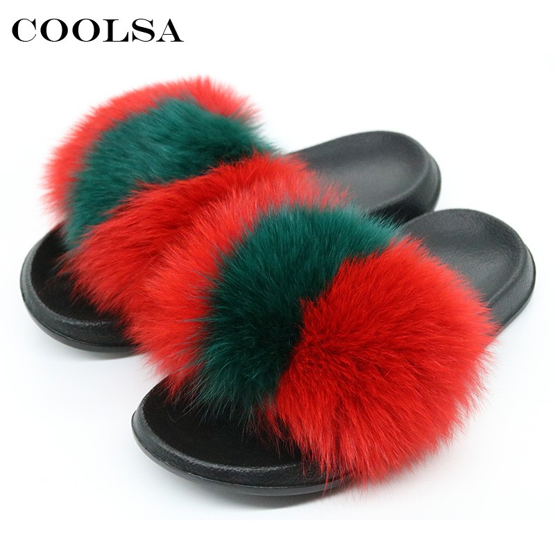 red furry slippers