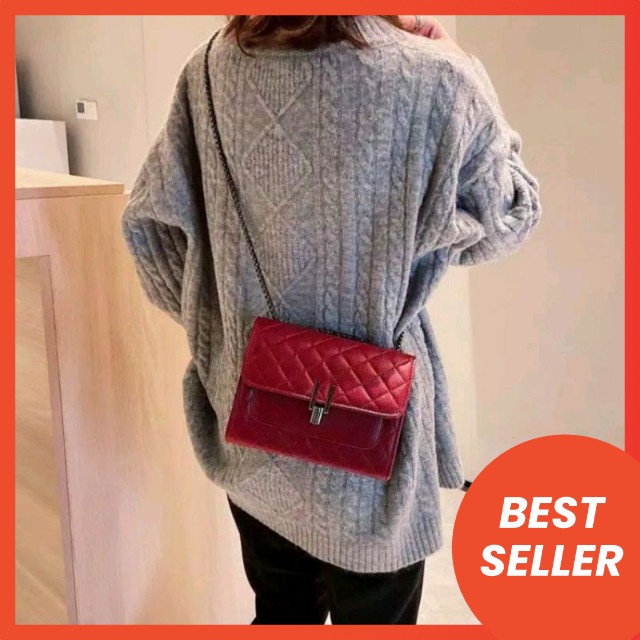 Tas Selempang Slempang Sling Bag Bahu Rantai Wanita Korean style Kunci Putar Kekinian Cocok untuk OOTD Kondangan Pesta-3