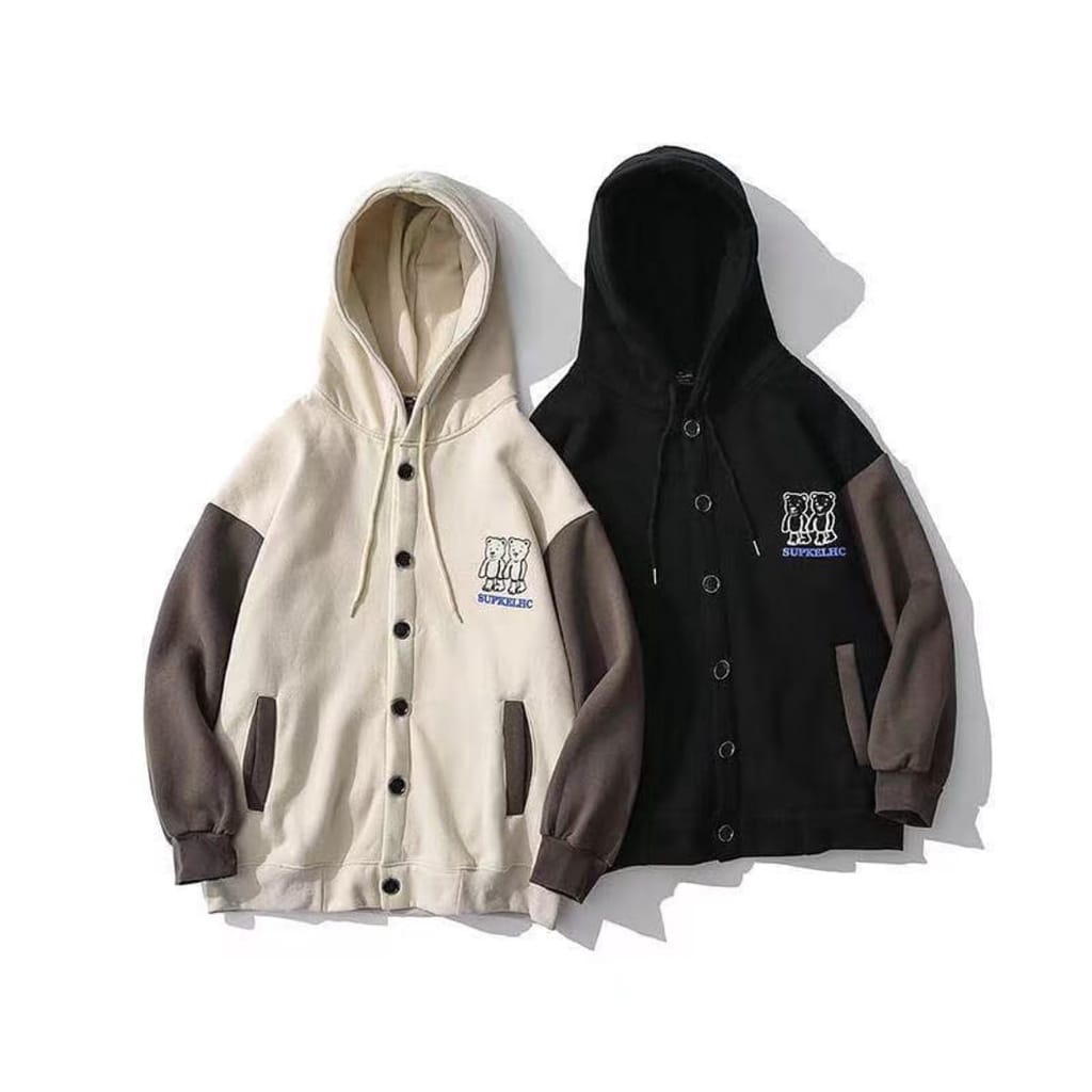 Supkehc Varsity Jaket Oversize Wanita | jacket Hoodie Wanita Korean Style | Hoodie buton Kekinian