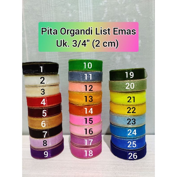 Pita Organdi List Emas (3/4&quot; = 2 cm)