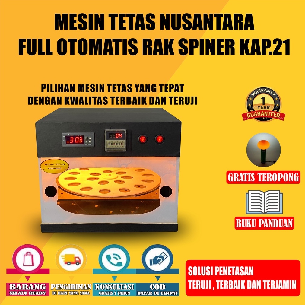 NUSANTARA INCUBATOR Mesin Tetas Telur Full Otomatis Kap.21 Rak Spinner Penetas Telur Otomatis