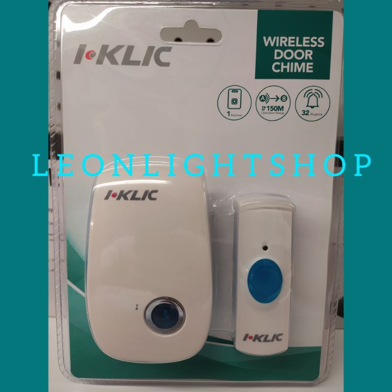 ACE HARDWARE I-KLIC BEL PINTU RUMAH NIRKABEL 150M/WIRELESS DOORBELL/BEL WIRELESS/SINGLE TOMBOL