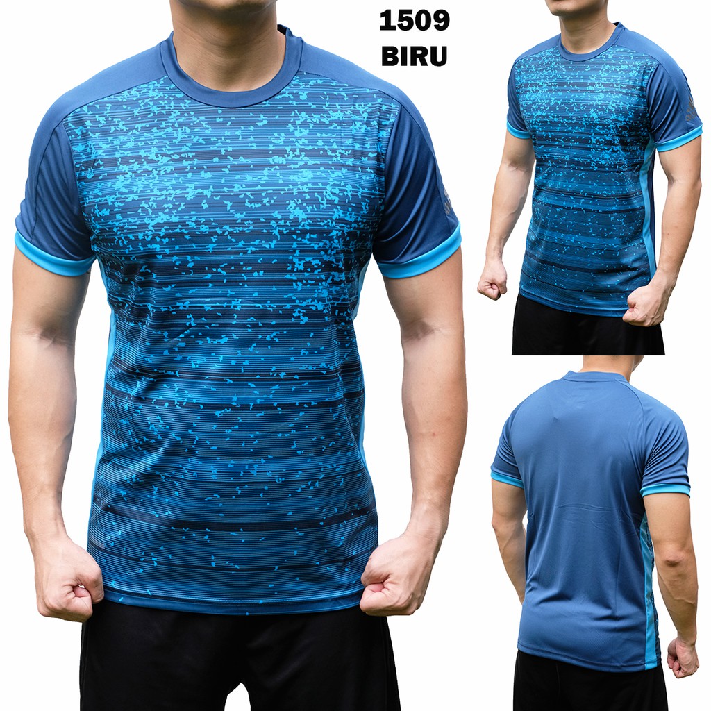 KAOS OLAHRAGA COWOK ADIDAS 1509 BIRU BAJU FITNESS GYM FUTSAL BASKET IMPORT
