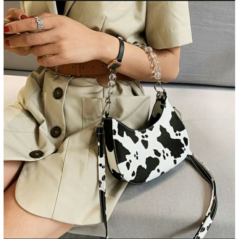 RLY68_TAS SELEMPANG MUTIARA COW MILK _TAS KOREA_TAS BULU _COD