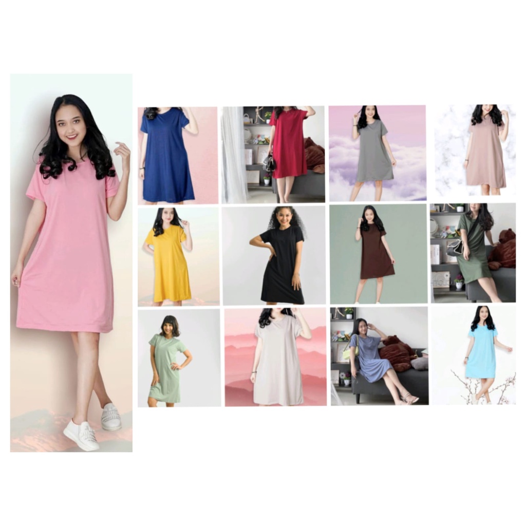 HUM -  ZFS OOTD Spandek Dress Kaos Polos lengan Pendek / GQ Miley Spandek Dress /  Dress Basic Polos