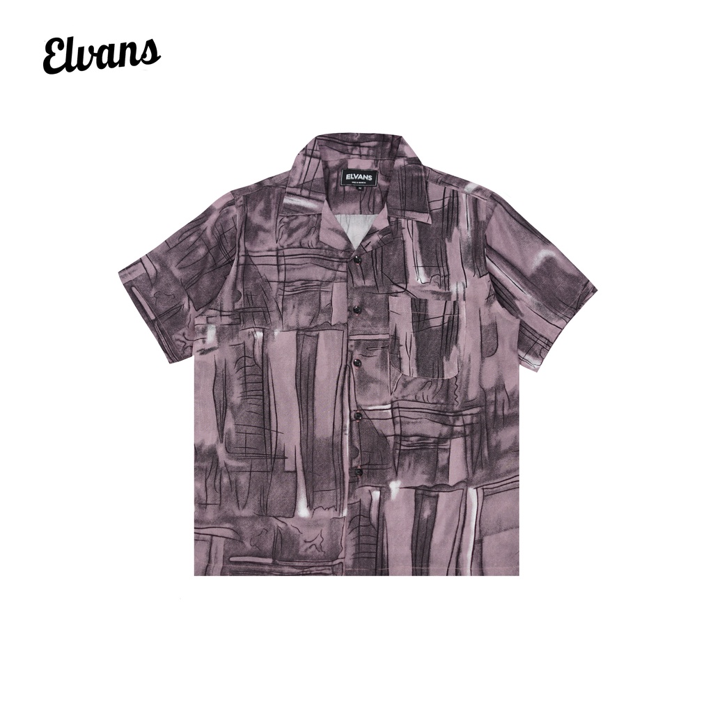 Kemeja Pantai Motif Abstrak Salur By Elvans Violet