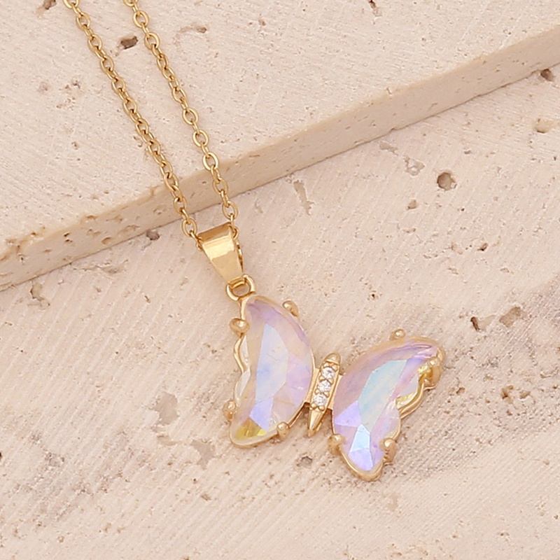 Kalung Rantai Klavikula Desain Kupu-Kupu Kristal Kaca Bening Gaya Korea Butterfly