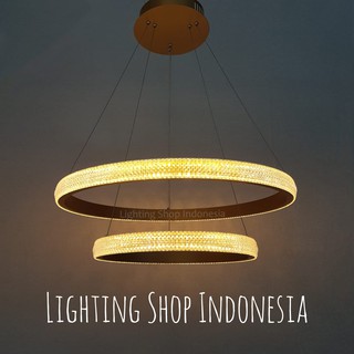  Lampu  gantung led  Gold bulat 2 ring  modern minimalis hotel 