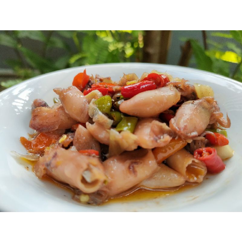 

baby cumi 250gr Balado/Matah/Mercon/Gongso/Kecombrang