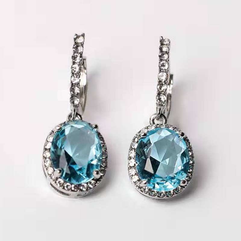 Anting Bahan Silver 925 Hias Opal Imitasi Warna Biru