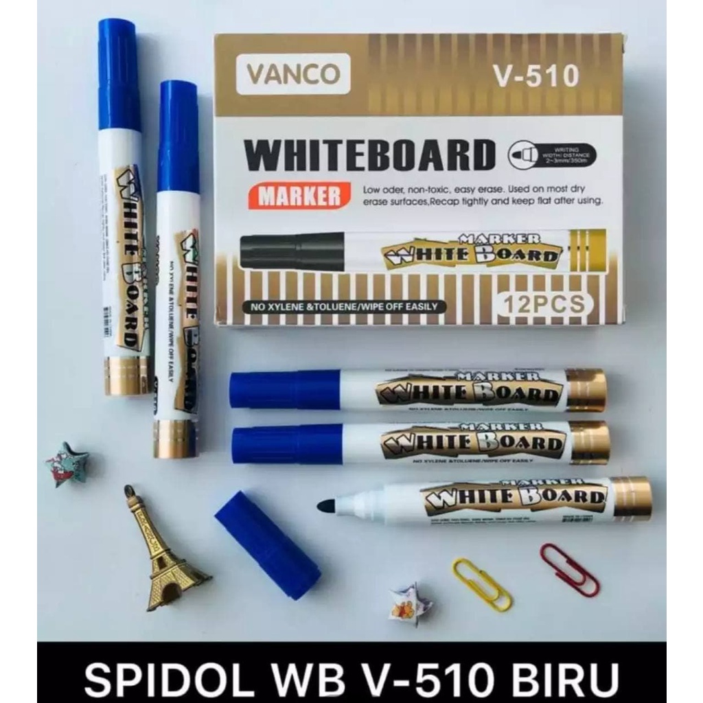 VANCO SPIDOL PAPAN TULIS / SPIDOL WHITEBOARD WB510 WARNA BIRU / HITAM ISI 3 Spidol Whiteboard
