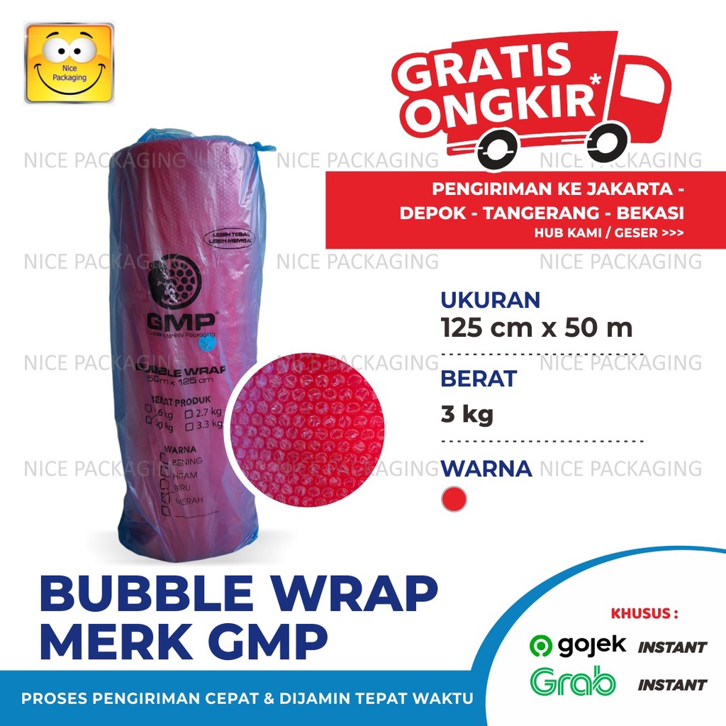

[GMP 3KG] Plastik bubble merah uk125cm x 50Mtr