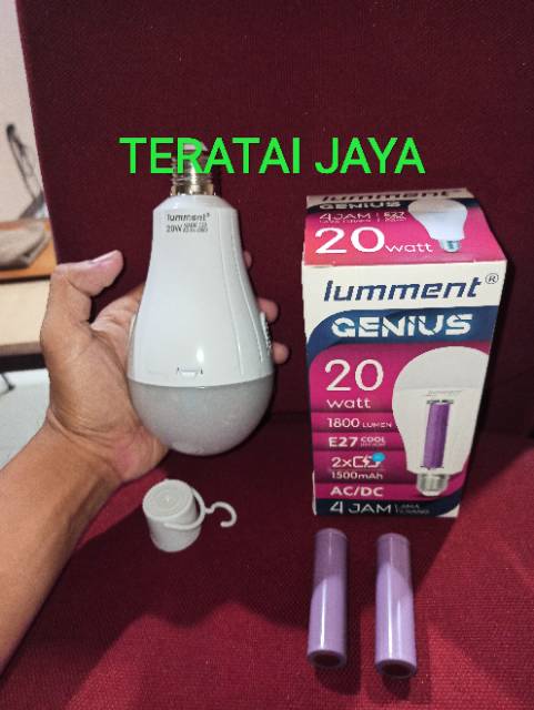 Lampu EMERGENCY LED Lument 20watt batterai isi 2 bisa di ganti