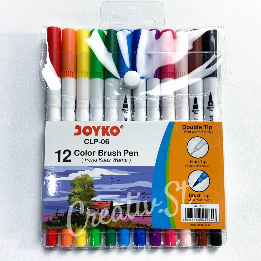 

ATK9 JOYKO Brush Pen 12 Warna Brush + Pen Clp-06 Set Spidol Kalrafi