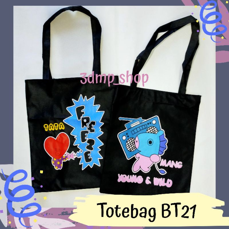 Totebag Bt21 hitam resleting