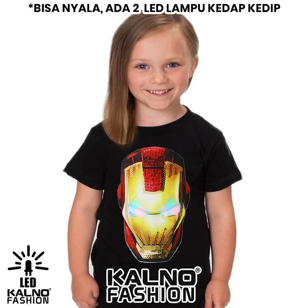 kaos baju anak IRNMAN MUKA BISA NYALA 2 LED bisa nyala 111 umur 1 - 7 tahun KAOS LED KAOS NYALA