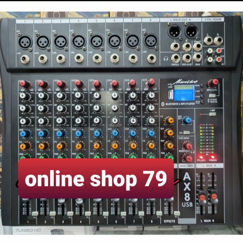 MIXER ALESIS AX8N8 CHANNEL FULL
MP3
USB
BLUETOOTH
Effect 16 dsp