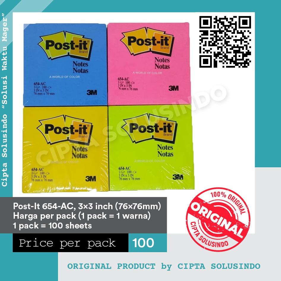 

[KODE 0IBTO] Stiky notes - post it - ukuran 7.6 cm x 7.6 cm (3 inch x 3 inch) per warna [654-ac]