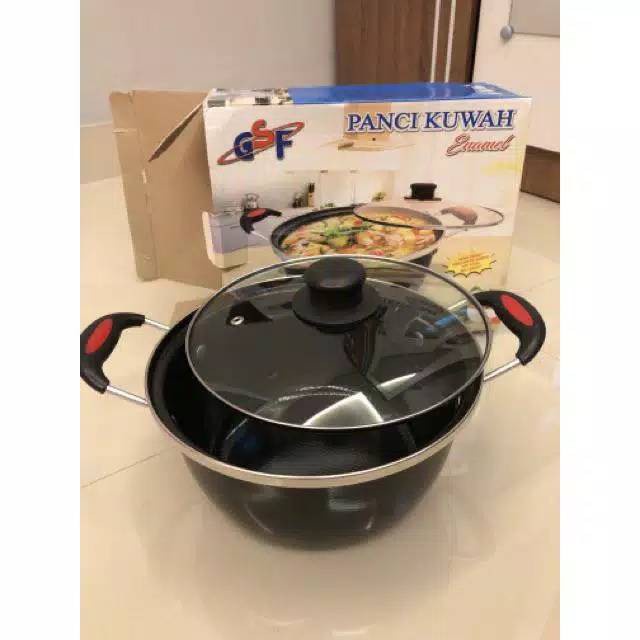 PANCI KUAH SAYUR GSF WAJAN ANTI LENGKET Kuah Enamel Serbaguna 22CM TUTUP KACA