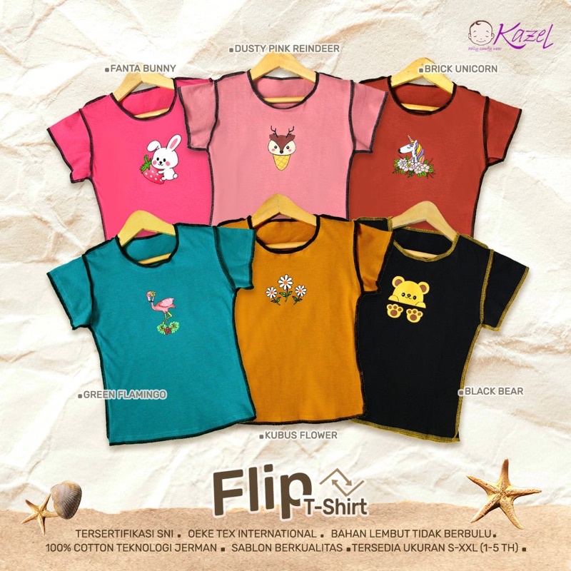 Kazel Tshirt Flip (1 Pcs) - Baju kaos anak Murah / Atasan anak 1-6 Tahun