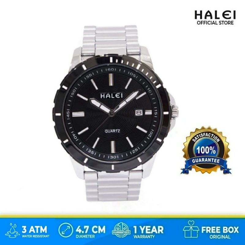Haleiwatch Jam Tangan Pria Halei official Store Original Jam Tangan Pria Halei 8033 M Silver Putih Garansi 1 Tahun Resmi Full Black