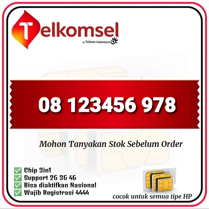 SIMPATI 11 DIGIT ANGKA NAIK URUT 08123456789, 08123456978