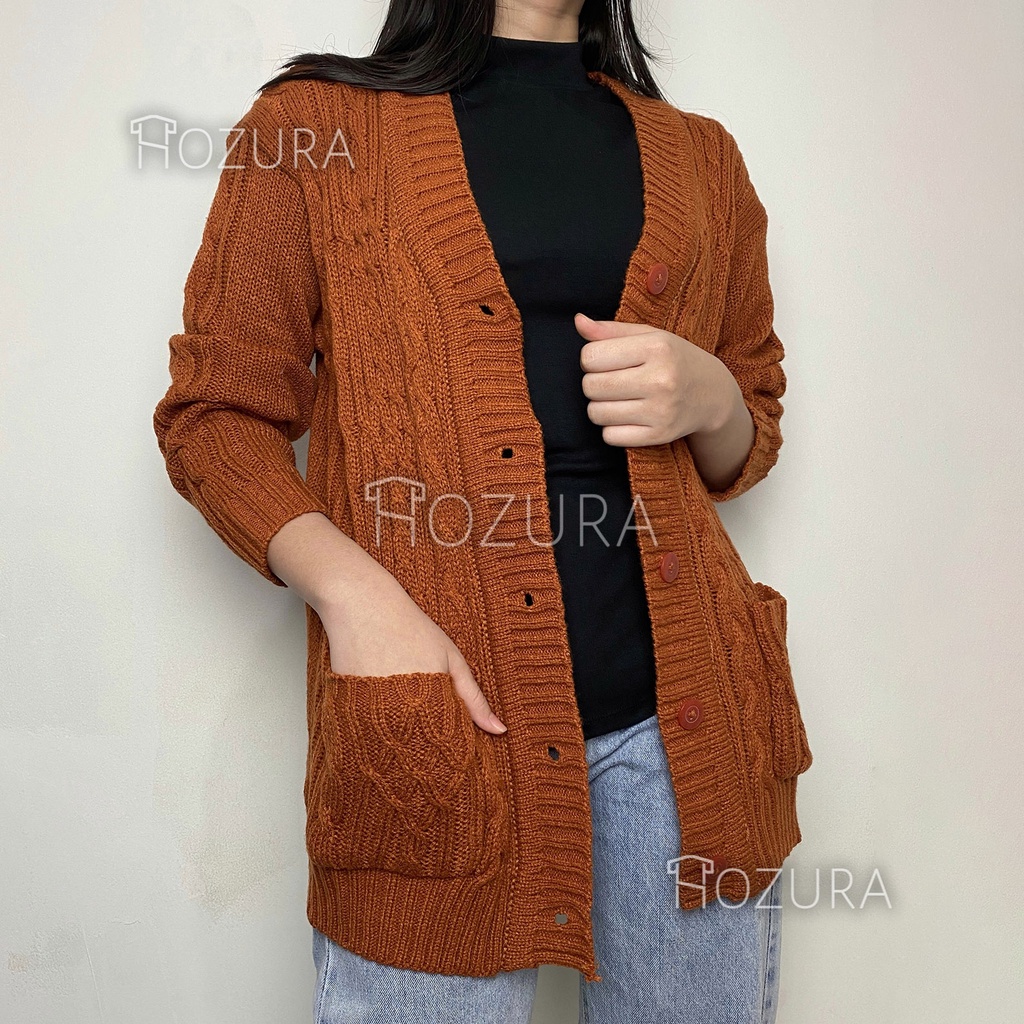original Hozura - Cardigan Sweater Rajut Wanita Lanna (Batta) - Cardigan Rajut Jumbo Oversize Tebal