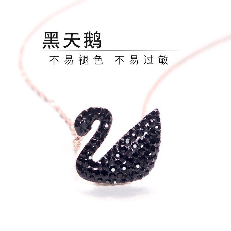 [Ready Stock]Fashion S925 Silver-Plated Rose Gold Black Swan Necklace