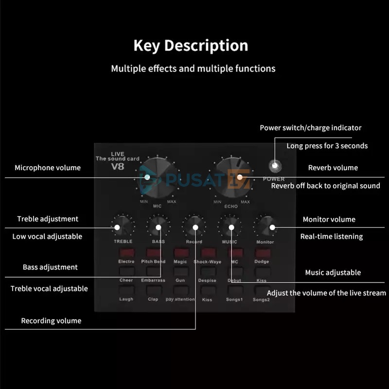 PUSAT17 SOUND CARD V8 LIVE BROADCAST MIXER BLUETOOTH AUDIO USB EXTERNAL / SOUNDCARD MIXER AUDIO KARAOKE HP STREAMING