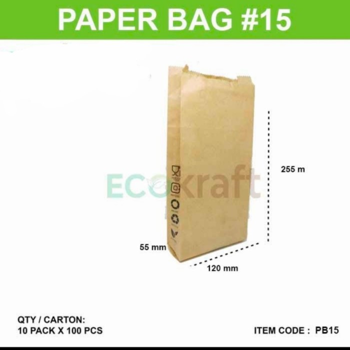 

MURAH PAPER BAG #15 BROWN - SOS BAG PB15-KANTONG KERTAS ROTI-25, 5x12x5, 5cm