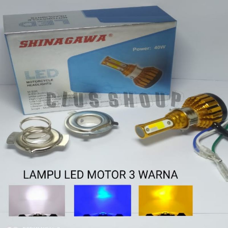 LAMPU LED UTAMA MOTOR H6 H4 HI LOW BISA 3 WARNA PUTIH BIRU KUNING BY SINAGAWA