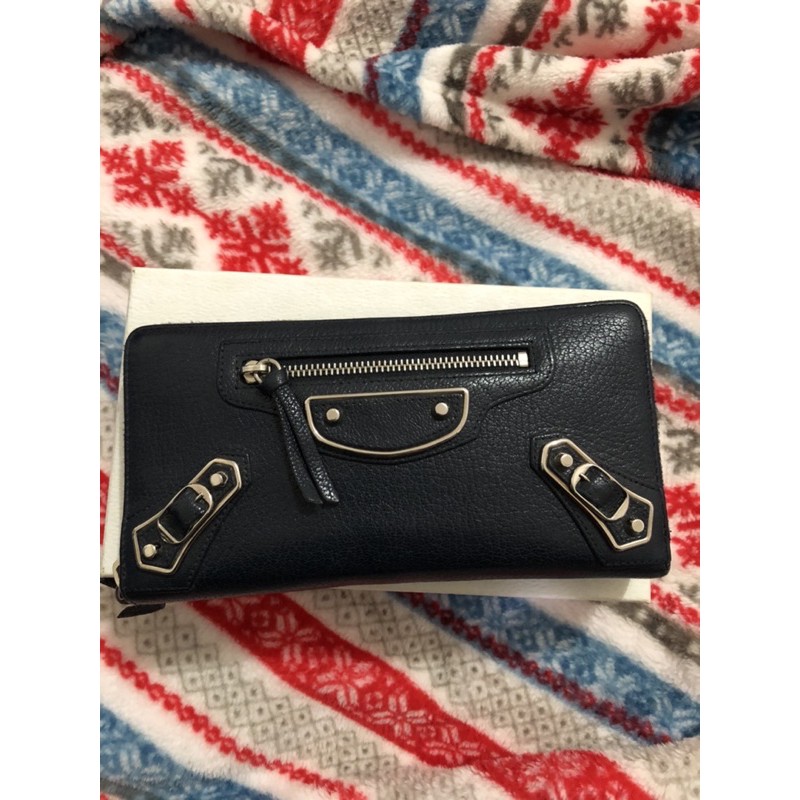 PRELOVED ORIGINAL 100% BALENCIAGA ZIPPY LONG WALLET METALLIC EDGE BLUE NUIT