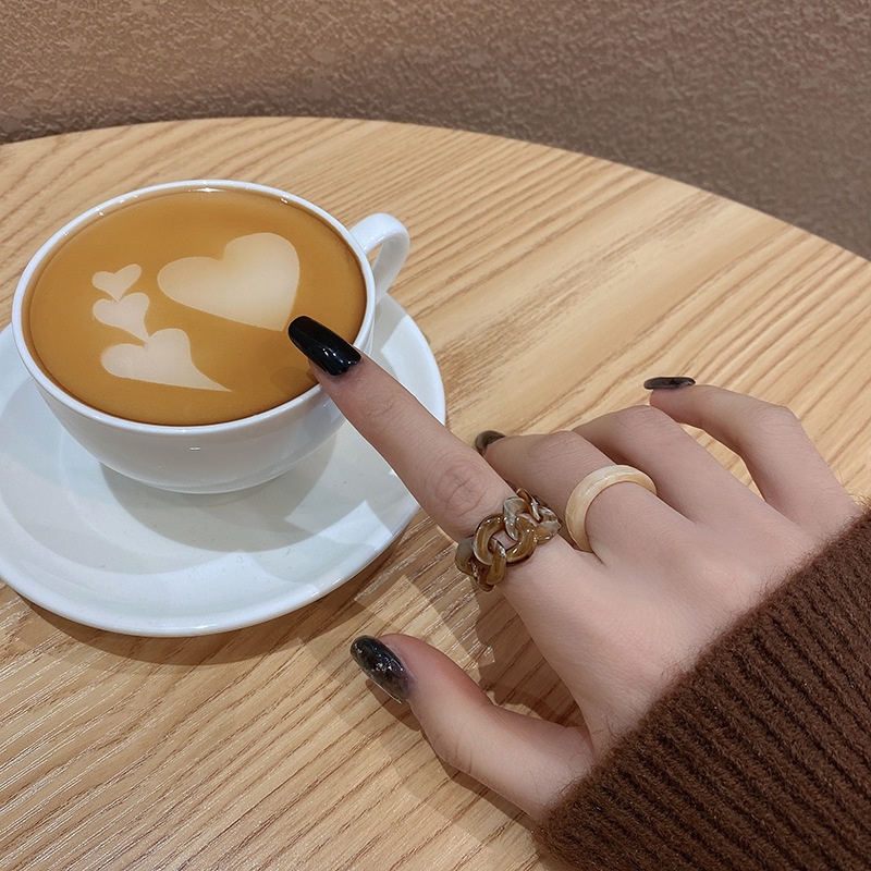 Cincin Model Hollow Bahan Resin | Set Cincin Rantai Bahan Akrilik | Cincin Jari Telunjuk Asetat | Aksesoris Rambut Untuk Wanita